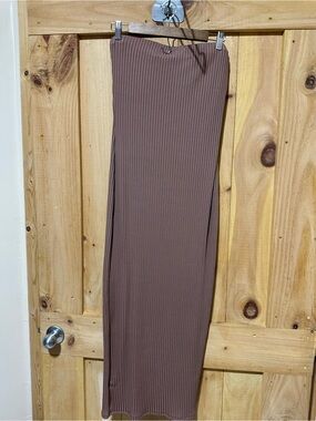 Ribbed Bodycon Two Piece Maxi Dress in Taupe Brown